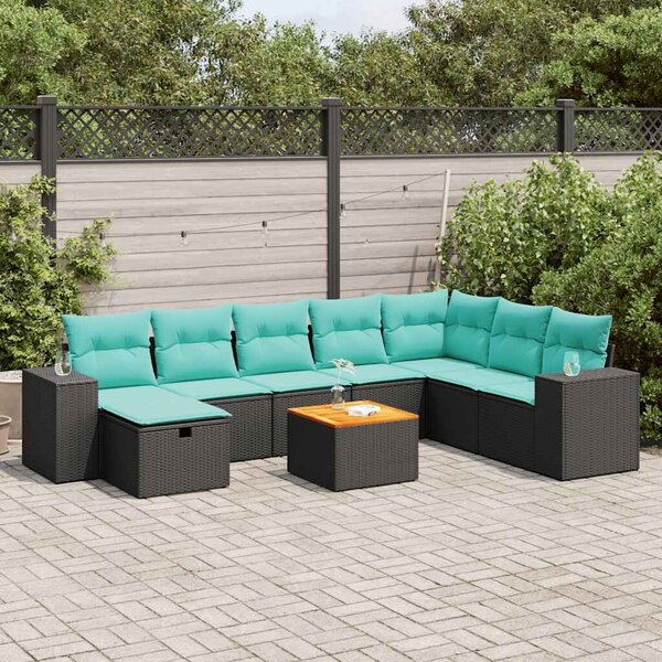 VidaXL 9 részes fekete polyrattan kerti ülőgarnitúra párnákkal