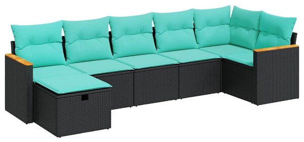 VidaXL 7 részes fekete polyrattan kerti ülőgarnitúra párnával