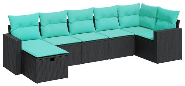 VidaXL 7 részes fekete polyrattan kerti ülőgarnitúra párnával