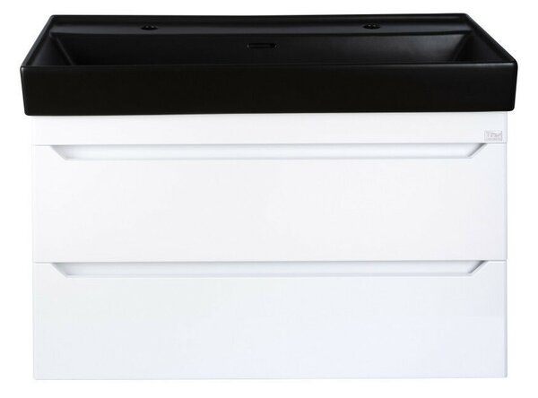 TMP SHARP 100D fali fürdőszobabútor - CeraStyle SHARP FEKETE DUPLA csaplyukas mosdóval - 100 x 48 cm