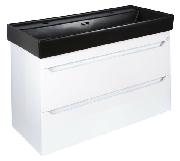 TMP SHARP 100D fali fürdőszobabútor - CeraStyle SHARP FEKETE DUPLA csaplyukas mosdóval - 100 x 48 cm