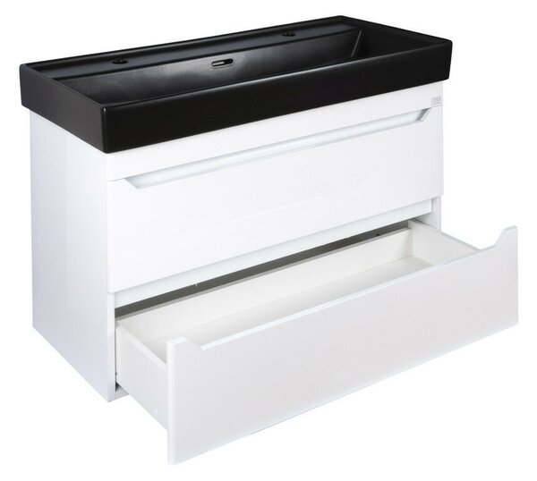 TMP SHARP 100D fali fürdőszobabútor - CeraStyle SHARP FEKETE DUPLA csaplyukas mosdóval - 100 x 48 cm