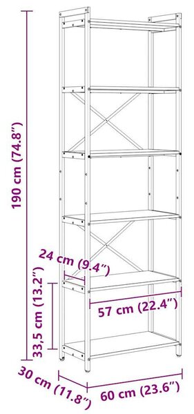 VidaXL Könyvespolc Régi fa 60 x 30 x 189,5 cm Faanyag