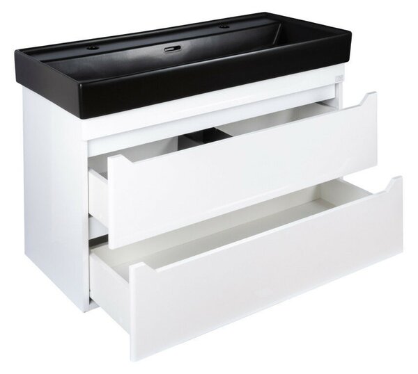 TMP SHARP 100D fali fürdőszobabútor - CeraStyle SHARP FEKETE DUPLA csaplyukas mosdóval - 100 x 48 cm