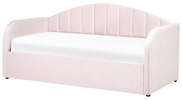 Kihúzható heverő Bársony EYBURIE 90 x 200 cm Pasztellrózsaszín