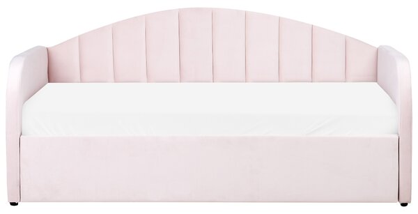 Kihúzható heverő Bársony EYBURIE 90 x 200 cm Pasztellrózsaszín