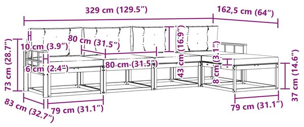 VidaXL Kültéri kanapé szett párnával 5 pcs Természetes és antracit