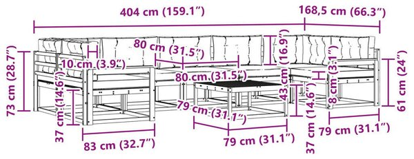 VidaXL Kültéri kanapé szett párnával 8 pcs Természetes és krémszínű