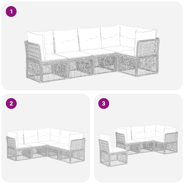 VidaXL Kerti Kanapé Szett 5 pcs Szürke polirattan