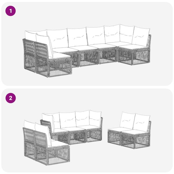 VidaXL Kerti Kanapé Szett 7 pcs Fekete polirattan