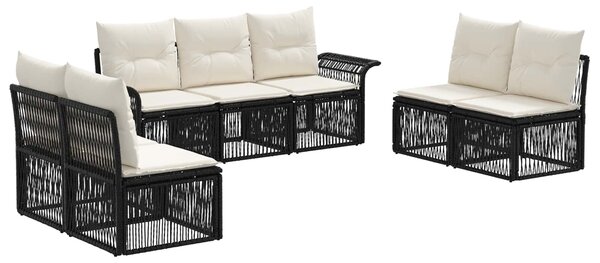 VidaXL Kerti Kanapé Szett 7 pcs Fekete polirattan