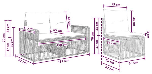 VidaXL Kerti Kanapé Szett 7 pcs Beige és Krémszínű polirattan