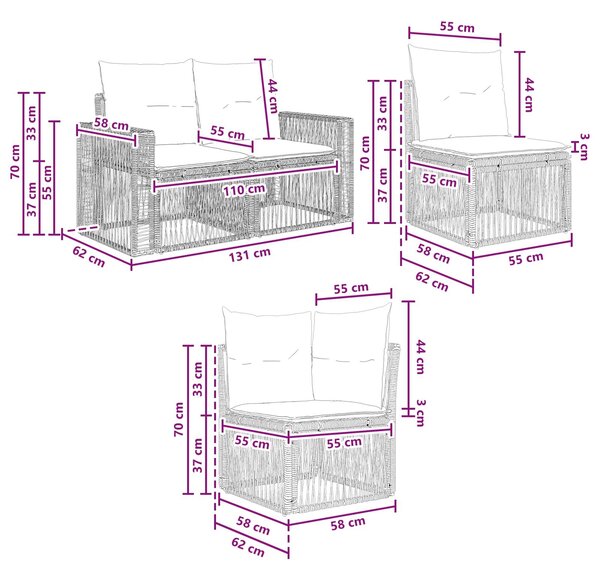 VidaXL Kerti Kanapé Szett 8 pcs Beige és Krémszínű polirattan