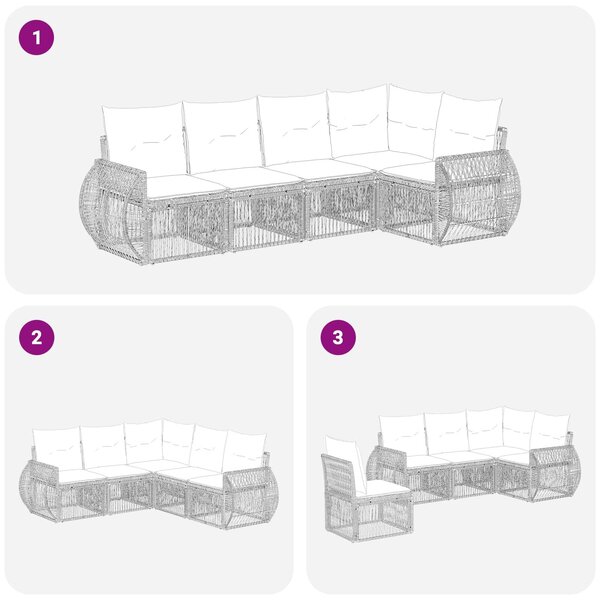 VidaXL Kerti Kanapé Szett 5 pcs Szürke és sötétszürke polirattan