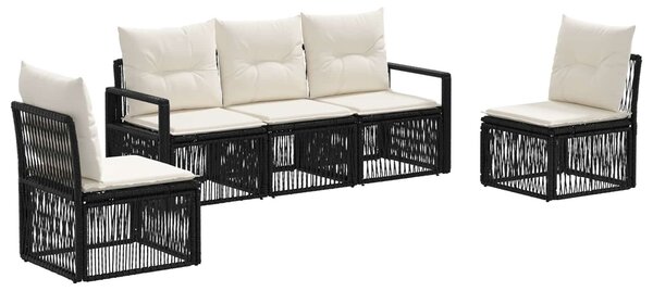 VidaXL Kerti Kanapé Szett 5 pcs Fekete polirattan