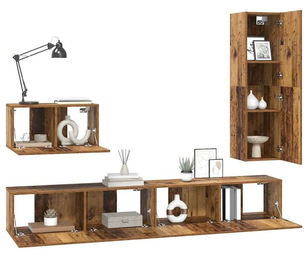 TV szekrény garnitúra 4 pcs Régi fa 30.5 x 30 x 110 cm Faanyag