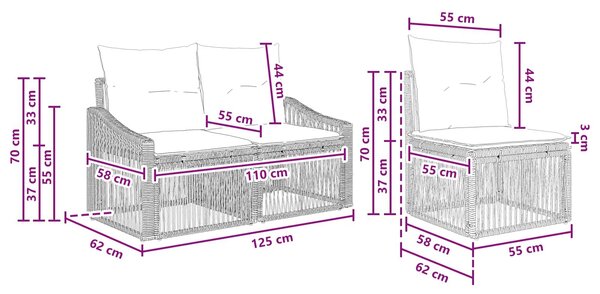 VidaXL Kerti Kanapé Szett 12 pcs Bézs polirattan