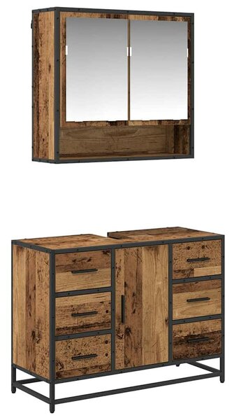 Fürdőszoba bútor szett 2 pcs Régi fa 80 x 33 x 60 cm Faanyag