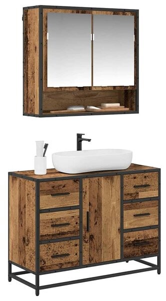 Fürdőszoba bútor szett 2 pcs Régi fa 80 x 33 x 60 cm Faanyag