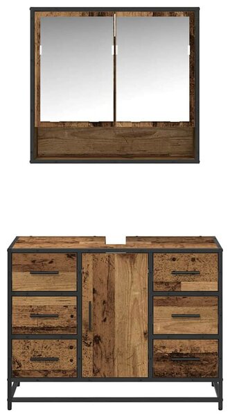 Fürdőszoba bútor szett 2 pcs Régi fa 80 x 33 x 60 cm Faanyag