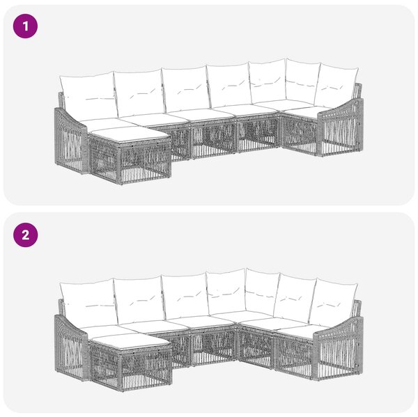 VidaXL Kerti Kanapé Szett 7 pcs Fekete polirattan