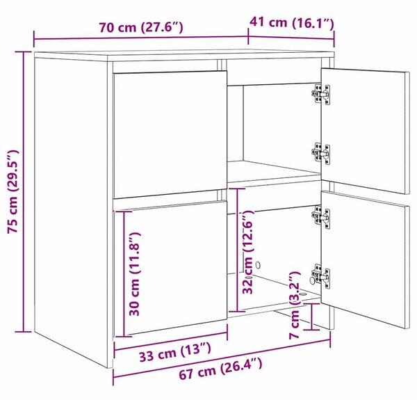 Oldalszekrények 2 pcs Régi fa 70 x 41 x 75 cm Faanyag