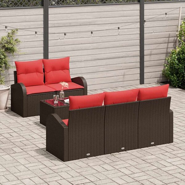 VidaXL Kerti Kanapé Szett tárolóval 6 pcs Beige és Piros polirattan