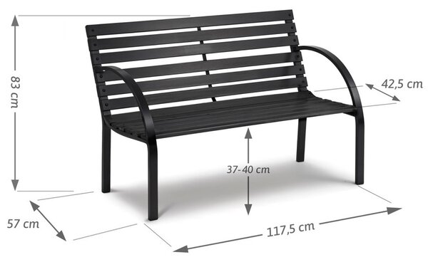 Sofotel Luca Kerti Pad, 117 cm, 2 személyes, fekete