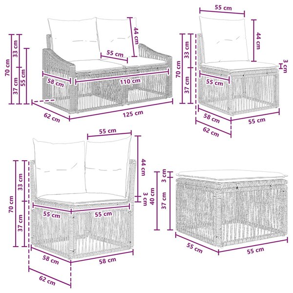 VidaXL Kerti Kanapé Szett 6 pcs Szürke polirattan