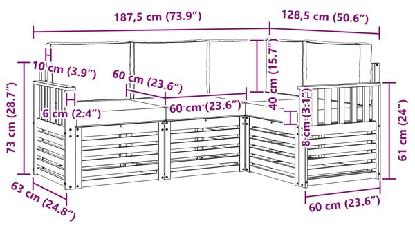 VidaXL Kültéri kanapé szett 4 pcs Fehér és Krém színű