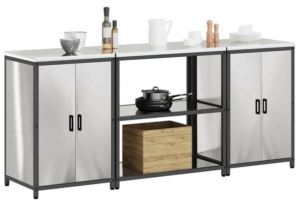 Konyhai Tároló Készlet polcokkal 3 pcs Ezüst 210 x 50 x 92 cm