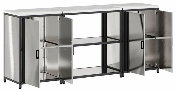 Konyhai Tároló Készlet polcokkal 3 pcs Ezüst 210 x 50 x 92 cm