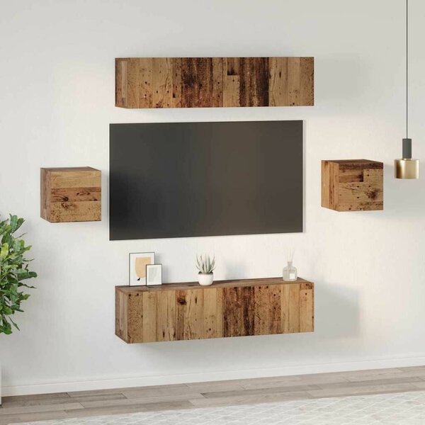TV szekrény garnitúra Falra szerelhető 6 pcs Régi fa Faanyag