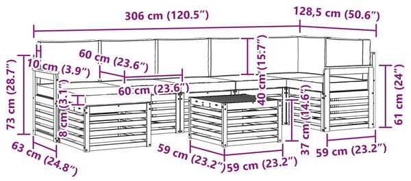 VidaXL Kültéri kanapé szett 8 pcs Fehér és Krém színű 59 x 59 x 37 cm