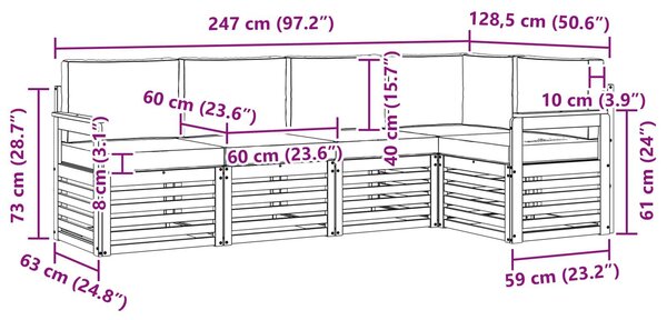 VidaXL Kültéri kanapé szett 5 pcs Fehér és Krém színű