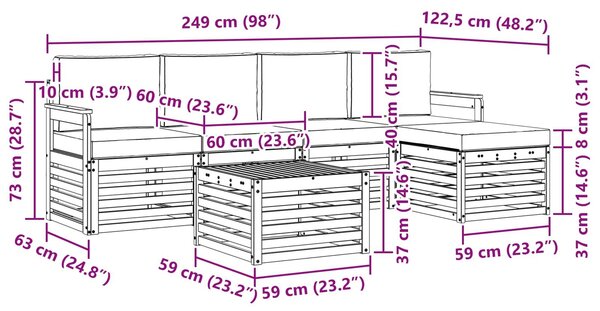 VidaXL Kültéri kanapé szett 6 pcs Fehér és Világosszürke