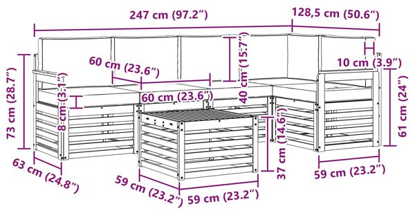 VidaXL Kültéri kanapé szett 6 pcs Fehér és Világosszürke