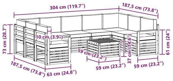 VidaXL Kültéri kanapé szett 8 pcs Fehér és világosszürke