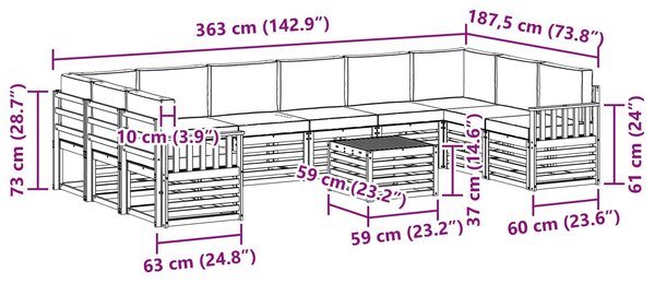 VidaXL Kültéri kanapé szett 8 pcs Fehér és világosszürke