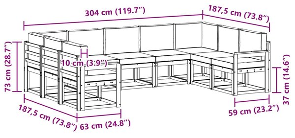 VidaXL Kültéri kanapé szett párnával 9 pcs Fehér és Krém színű
