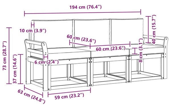 VidaXL Kültéri kanapé szett 3 pcs