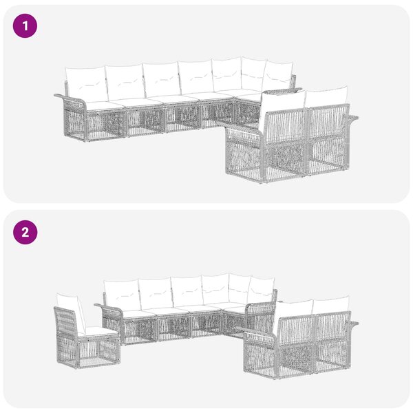 VidaXL Kerti Kanapé Szett 8 pcs Fekete polirattan