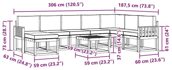VidaXL Kültéri kanapé szett párnával 9 pcs Fehér és Krém színű