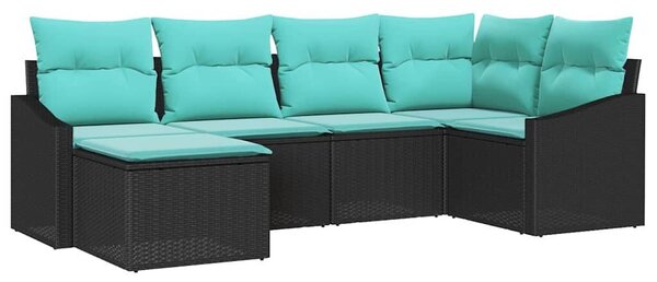 VidaXL Kanapé Szett párnával 6 pcs Fekete polirattan