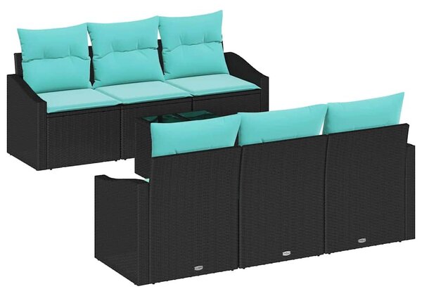 VidaXL Kanapé Szett párnával 7 pcs Fekete és Türkiz polirattan