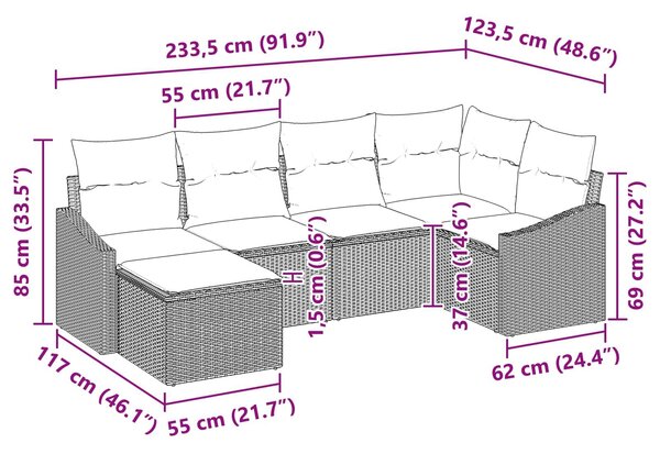 VidaXL Kanapé Szett párnával 6 pcs Fekete polirattan