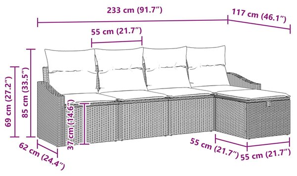 VidaXL Kanapé Szett párnával tárolóval Fekete polirattan