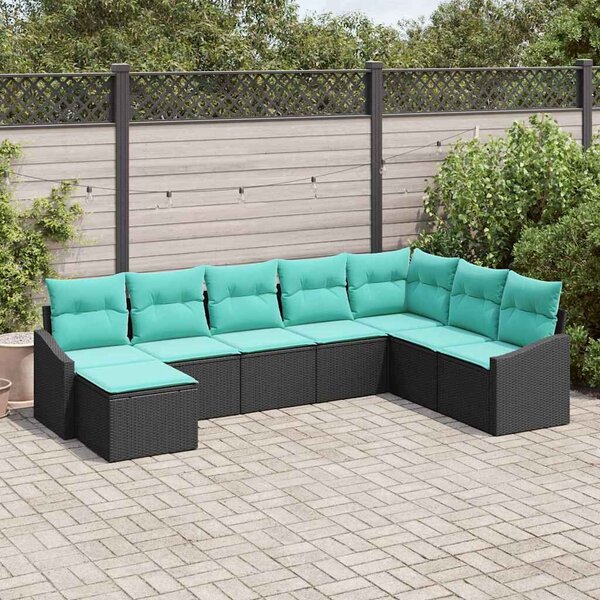 VidaXL Kanapé Szett párnával 8 pcs Fekete polirattan