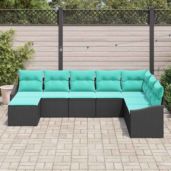 VidaXL Kanapé Szett párnával 8 pcs Fekete polirattan