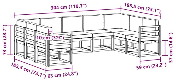 VidaXL Kültéri kanapé szett párnával 9 pcs Fehér és Krém színű